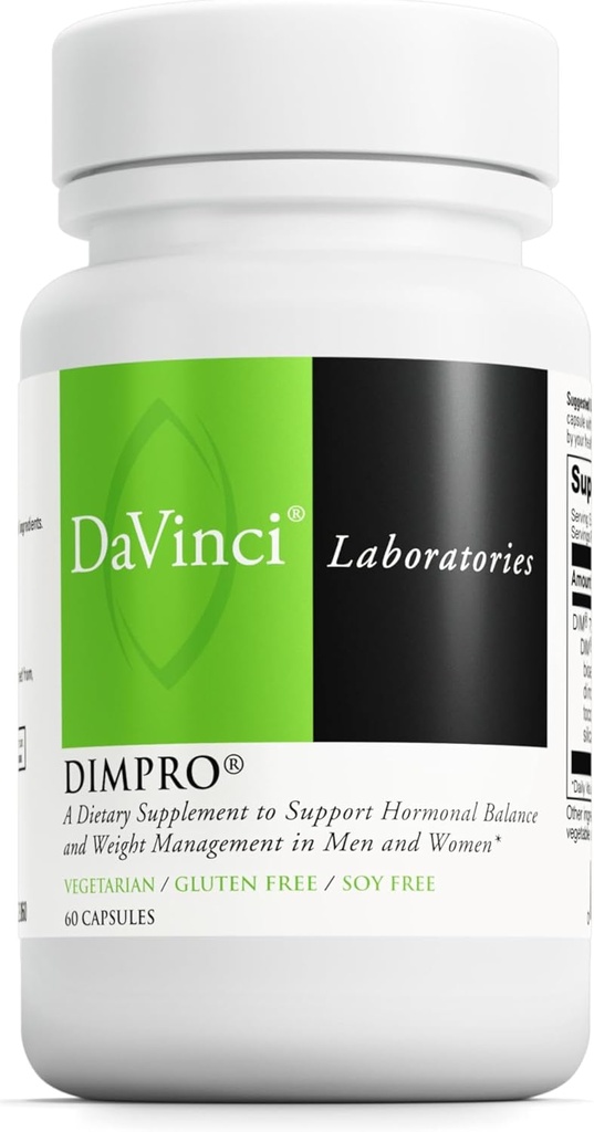 DAVINCI Labs DimPro - Integratore alimentare per sostenere l'equilibrio ormonale in Men & Women & Healthy Weight Management* - con vitamina E e altro - Vegetariano - Soia-Free - Gluten-Free - 60 Capsule