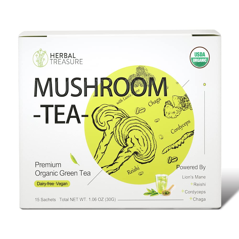 WL Herbal Treasure Mushroom tè verde con leoni mane Reishi Cordyceps Chaga 15 Conte