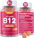 NEVISS Vitamin B12 10.000 mcg (Methyyl B12) Gumies with Vitamin D3, B9 Vitamin Foosin, Vitamin C, for Energy Boost & Metabolisme, Gugup System, Strong Bone, Imune Dure, Low Sugar, 120 Count