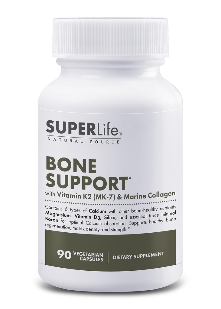 Bone Support with Calcium, Vitamin D3 & K2 (MK-7), Magnesium, Marine Collagen & Sea Trace Minerals | Supports Bone Density & Strength, Improves Mineral Absorption - 90 Capsules