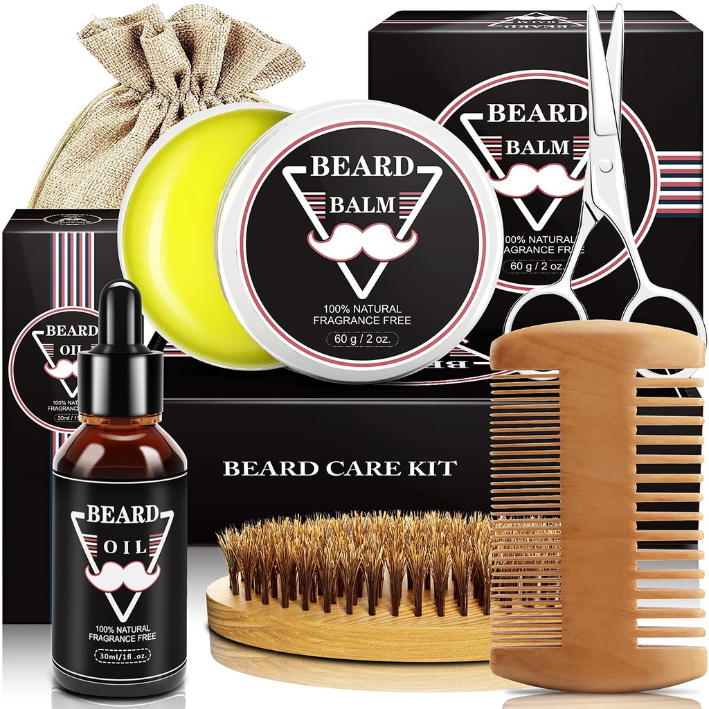 ABUDICS Regali per gli uomini, Kit del cuscinetto, Kit di ginestra del cuscinetto w / barba dell'olio Beard Balm Beard Brush Beard Forbici del cuscinetto, Regali per papà Husband Lui ragazzo