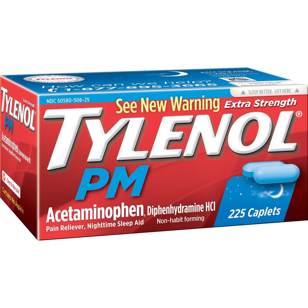 Tylenol Pm תוספת כוח כאב Reliever + Sleep Aid, 225-caplets (1 Pack)