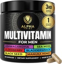 Tribo alfa multivitamínico para homens com Seamoss Óleo de semente preta Ashwagandha Burdock Root, Besouro Açafrão, Vitamina C, Elderberry, Manuka, Yellow Dock