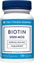 A vitamina Shoppe Biotin 5.000MCG, soporte de metabolismo nutricional para cabelos saudables, pel saudables e unhas fortes, produción de enerxía (120 cápsulas)