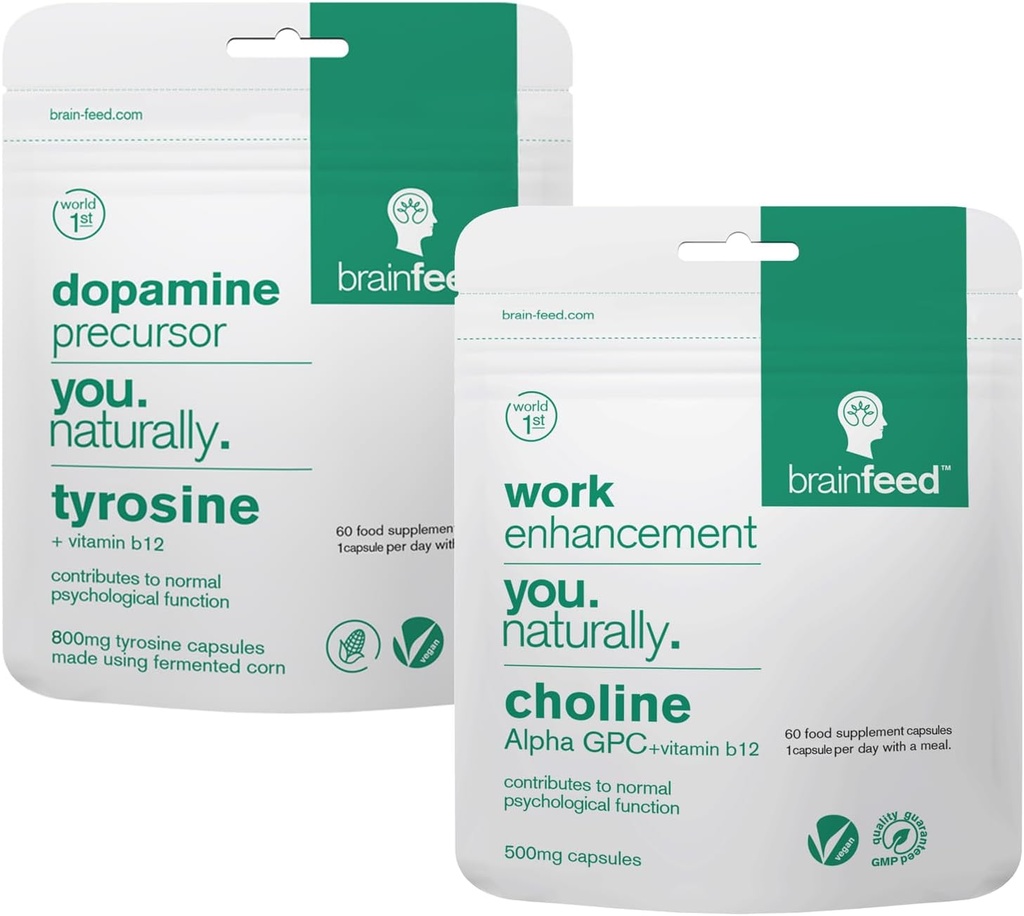 Brain Supplements for Memory and Focus | 2-Month-Supply | 800mg L tyrosine Dopamine Supplements + 500mg Alpha GPC Choline | Concentration Supplements