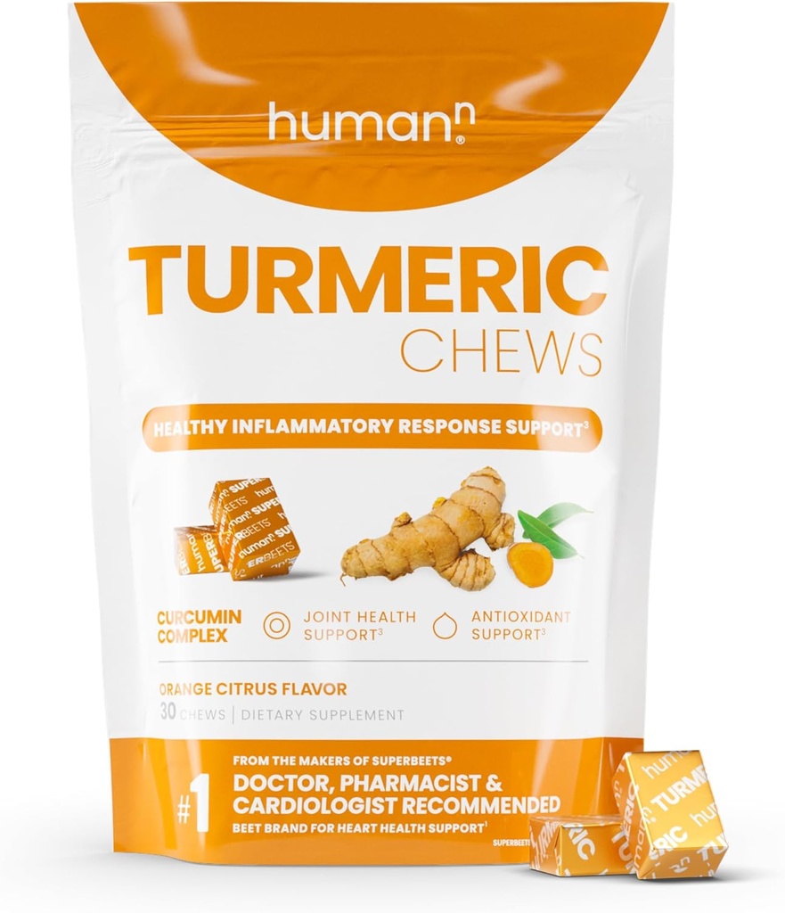 HumanN Turmeric Chews Supplement - Clinically Studicated High Absorestion Curcumin Complex - Orange Citrus Flavor - dari SuperBeet- Joint Health - 30 Count