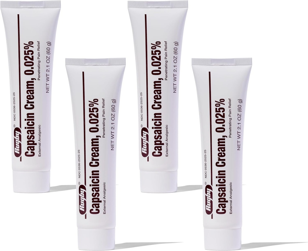 Rugby Capsaicin 0,025% Creme für eindringende Schmerzlinderung - 2.1 Oz (60g) (4 Packung)