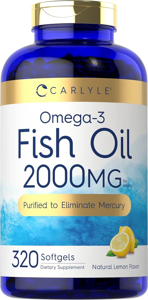 Carlyle Fish Oil Omega 3 Suplementos TEN 2000mg ANTE 320 Softgels TENIDO EPA &amp; DHA TEN 600mg Total Omega-3 TEN Non-GMO, Gluten Free Pills