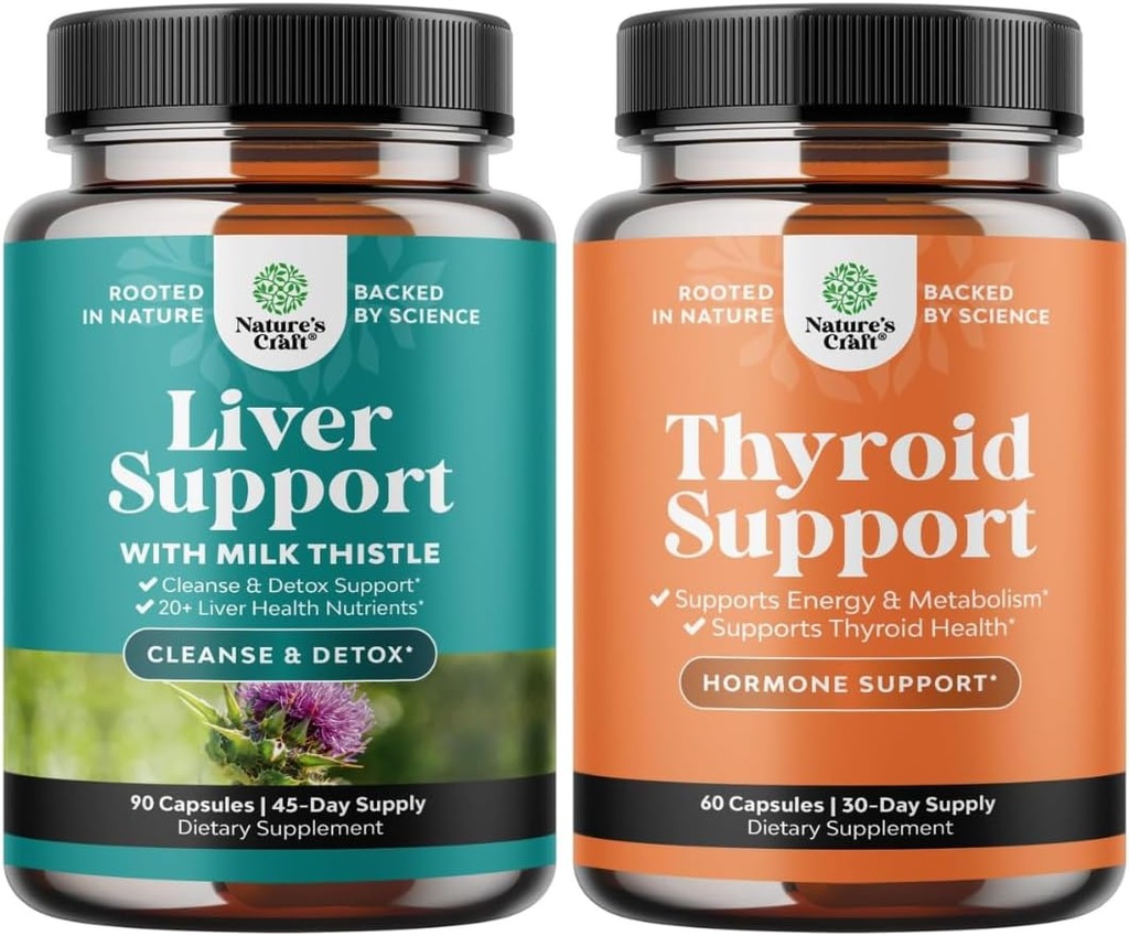 Bundle of Liver Cleanse Detox & Repair - Silymarin Milk Thistle Dandelion Root, Beetroot & Artichoke Extract & Thyroid Support - L Tyrosin, Bladderwrack, Selenium & Ashwagandha for hormonbalanse