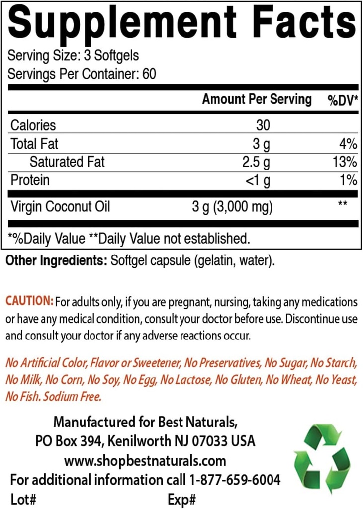 Best Natural Coconut Oil 1000 mg & Vitamina B2 (Riboflavin) 100 mg