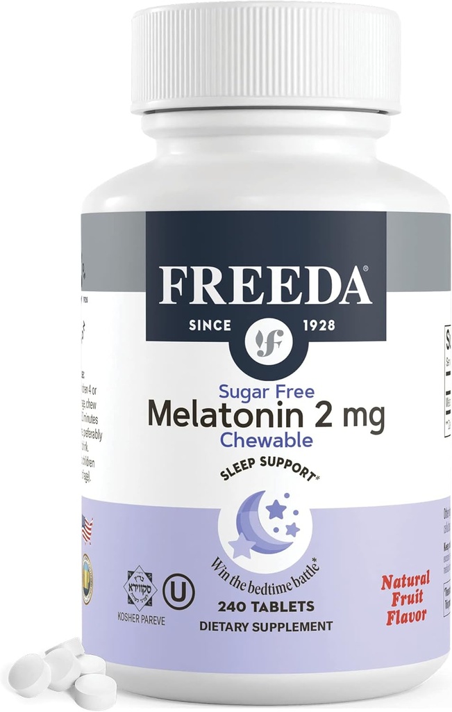 FREEDA Melatonin 2mg Sugar-Free Chewables - Yetişkin və Uşaqlar üçün Natural Sleep Aid - Vegan, Kosher, Gluten-Free, Non-GMO, Easy Bedtime Support - 240 Tablet