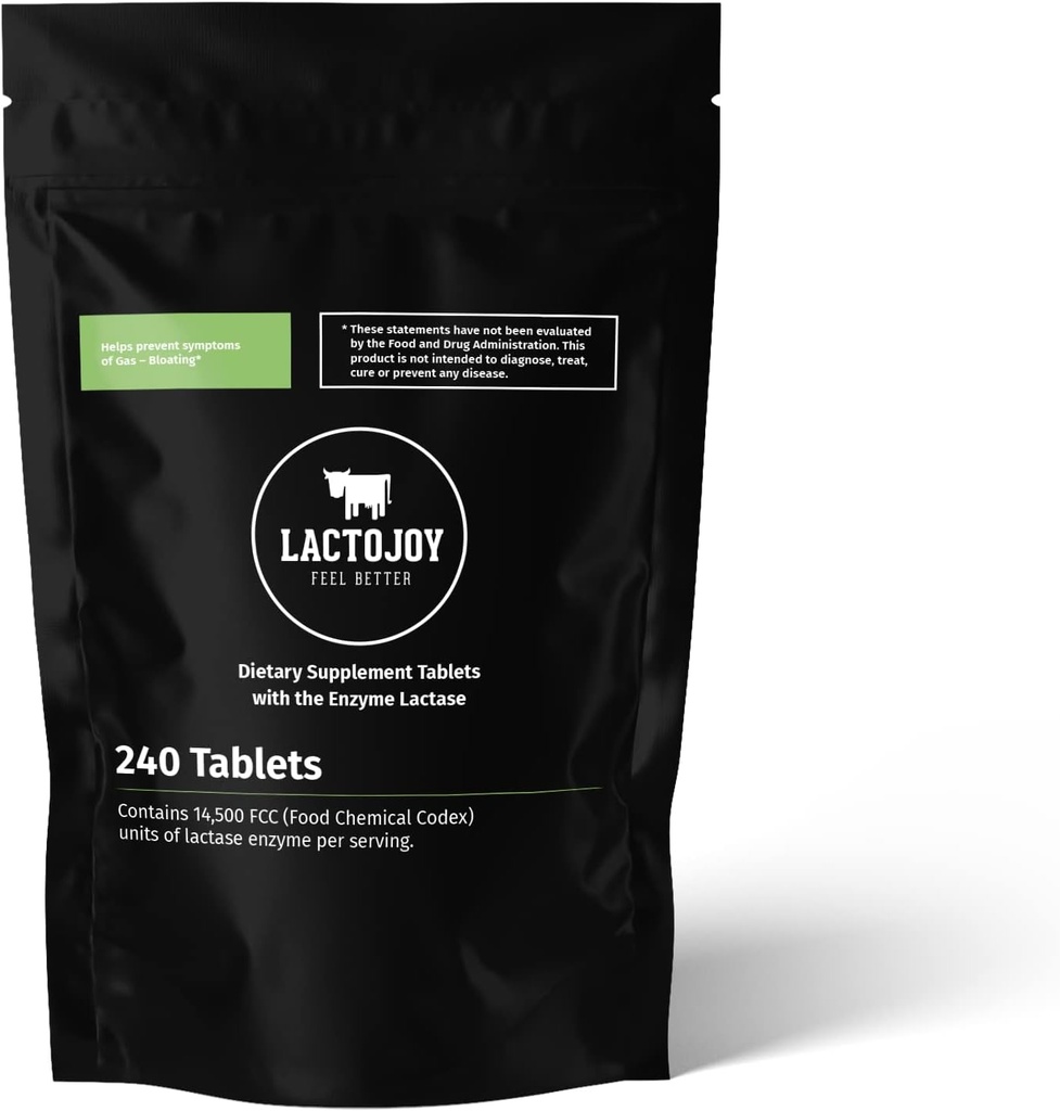 Lacto Joy Lactase Pills 14.500 FCC I 240 Pieces Refill החבילה I Powerful Lactase Enmes for Lactose Intolerance I Ultra Pure Lactase for Improved Digest