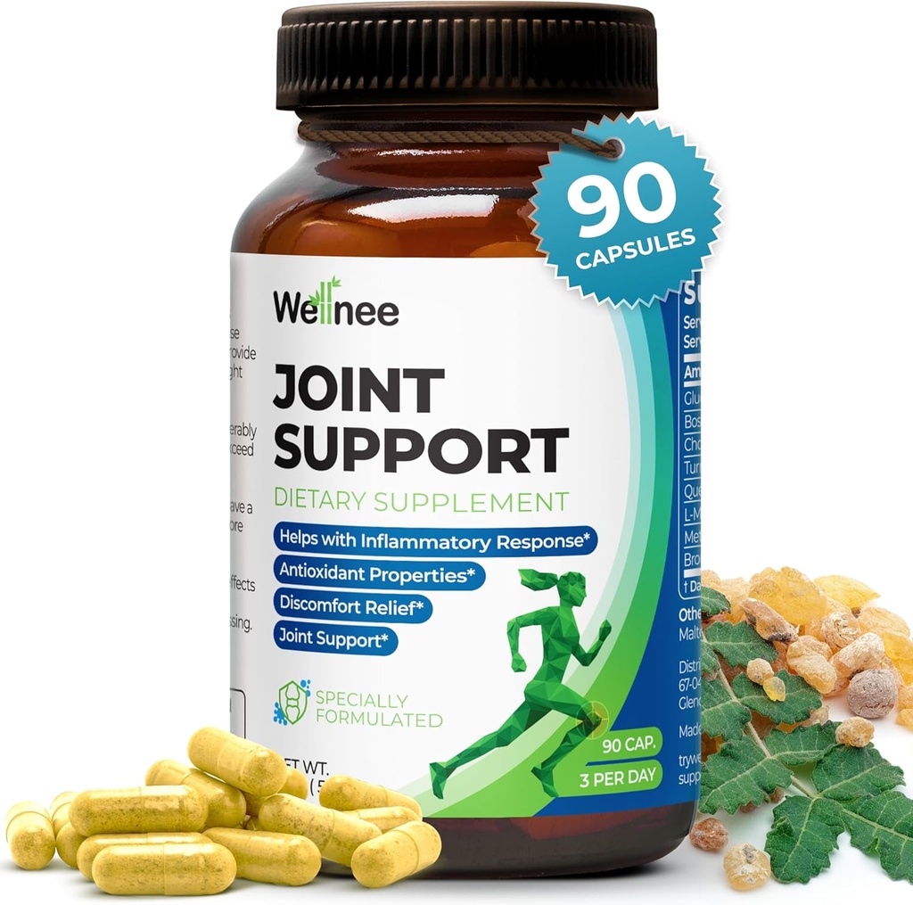Wellnee Joint Support - Glucosamine Chondroitin MSM, Boswellia & Turmeric - Relieves Joint Discomfort & Supports Flexibility - Wellknee Joint Support - 90 Capsules, 30 Servings