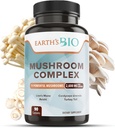 Earth's Bio Mushroom Appliment Complex 2,600 mg per Serving, 90 Caps, with Organic Lion's Mane Mushroom, Turkey Chail, Enoki Agaricus, White Button & Oyster Mushroom - Memory & Имунна поддръжка