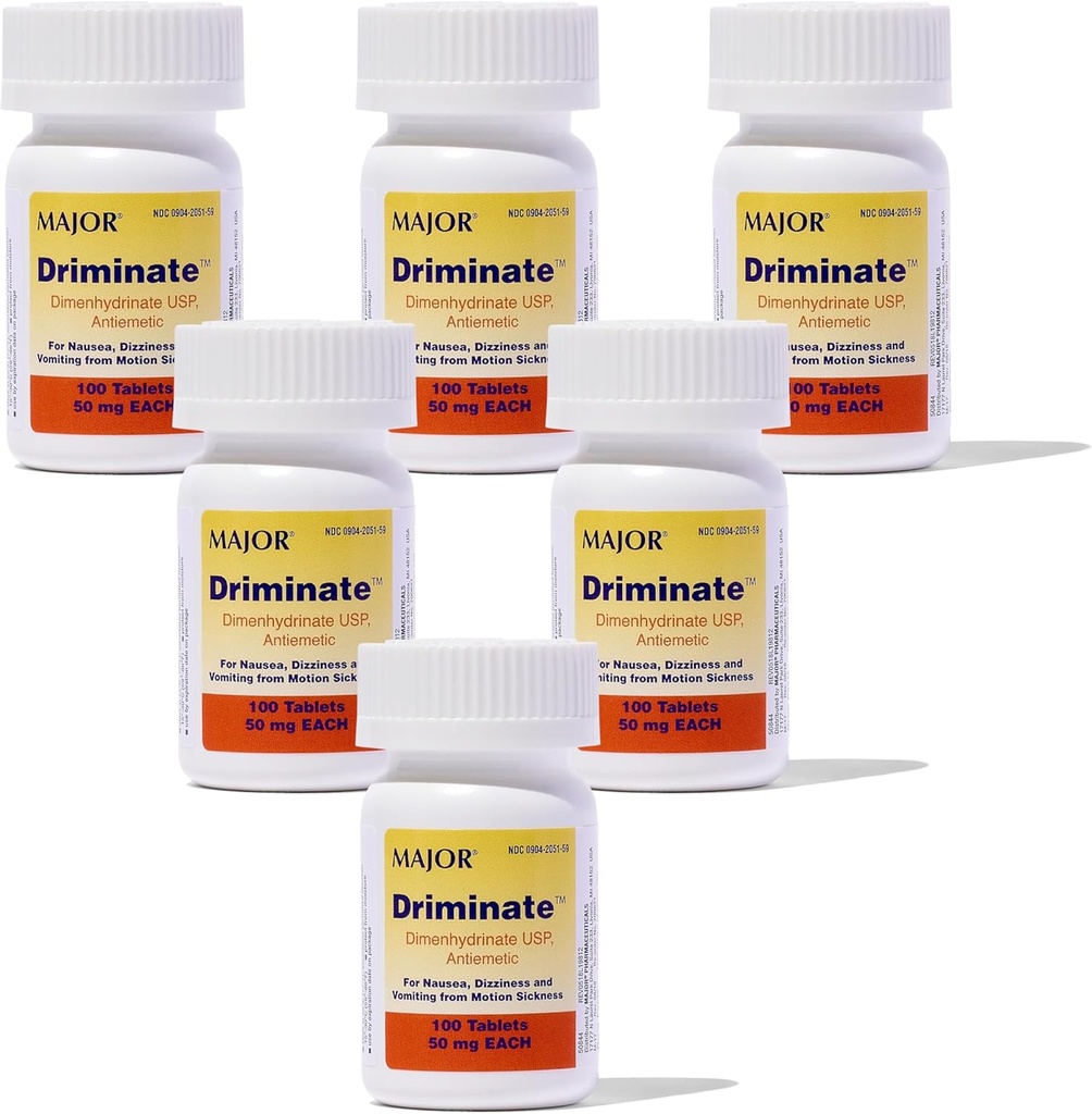 MAJOR Driminate - Dimenhydrinate 50mg Motion Sickness Tablets - Anti-Nausea Medicine - 100 Tablets 