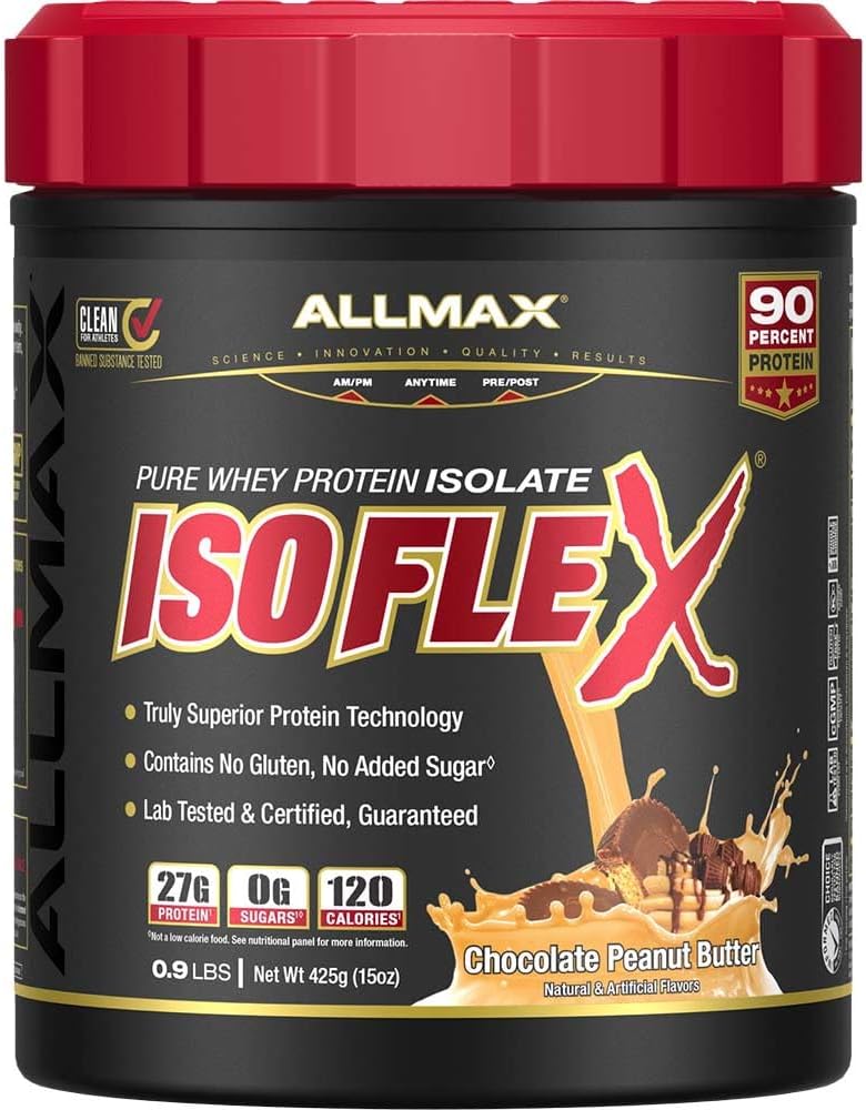 ALLMAX Nutrition ISOFLEX Whey Protein Isolate, Chocolate Peanut Butter - 0,9 lb - 27 gramman proteiini per Scoop - nolla rasvaa & sokeri - 99% Laktoositon - Gluteeniton & soijaton - Noin. 15 Palvelijat