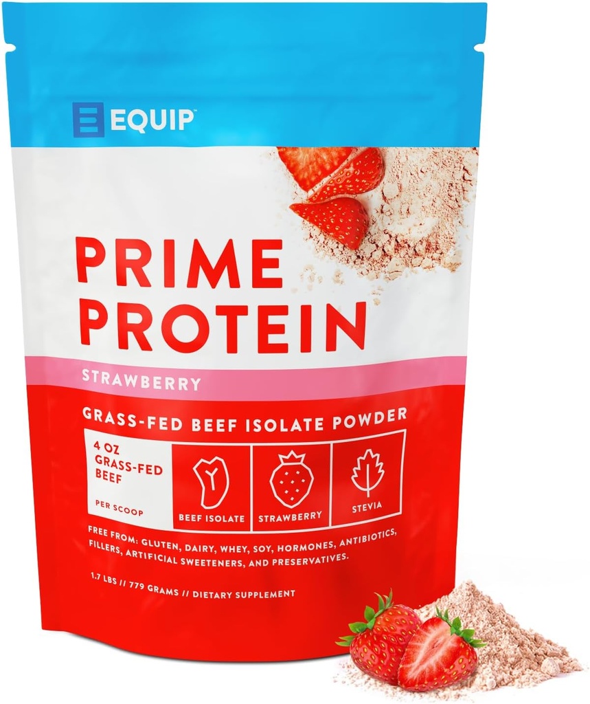 Equap Foods Prime Ptein Powder clean, Fed Beef Protein Powder (Thợ sửa chữa xe hơi) © năm 30 lần phục vụ, dâu tây, Keto Friendly Gluten & Dairy tự do