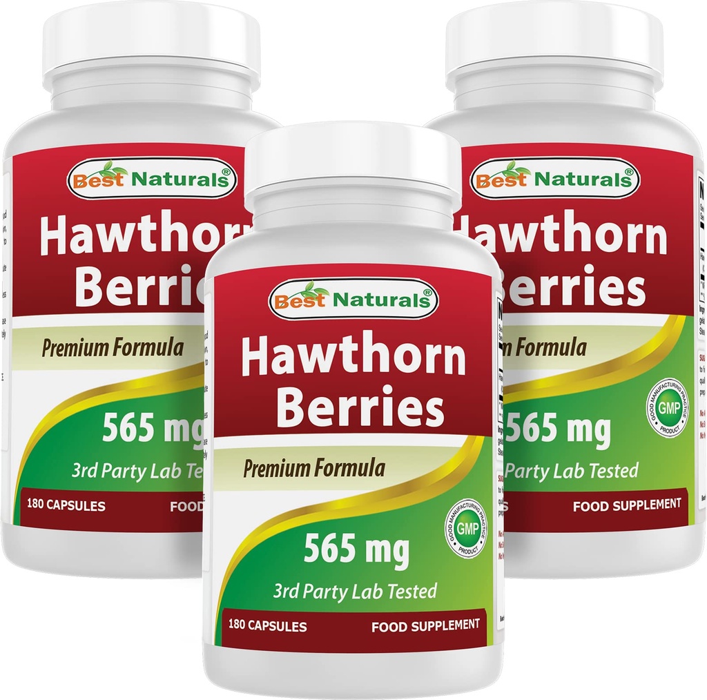 Best Naturals Hawthorn Berry 565 mg 180 Capsules (180 Count (Pack of 3))
