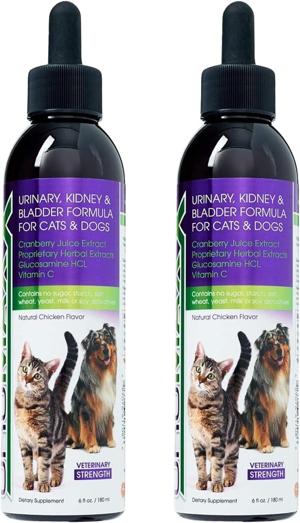 Cat & Dog Urinary Tract Treatment, Bladder & Kidney Köpekler ve Kediler için Destek, Sıvı Cranberry & Glucosamine, Tavuk Flavor, 6 oz Şişe, 2 Paket