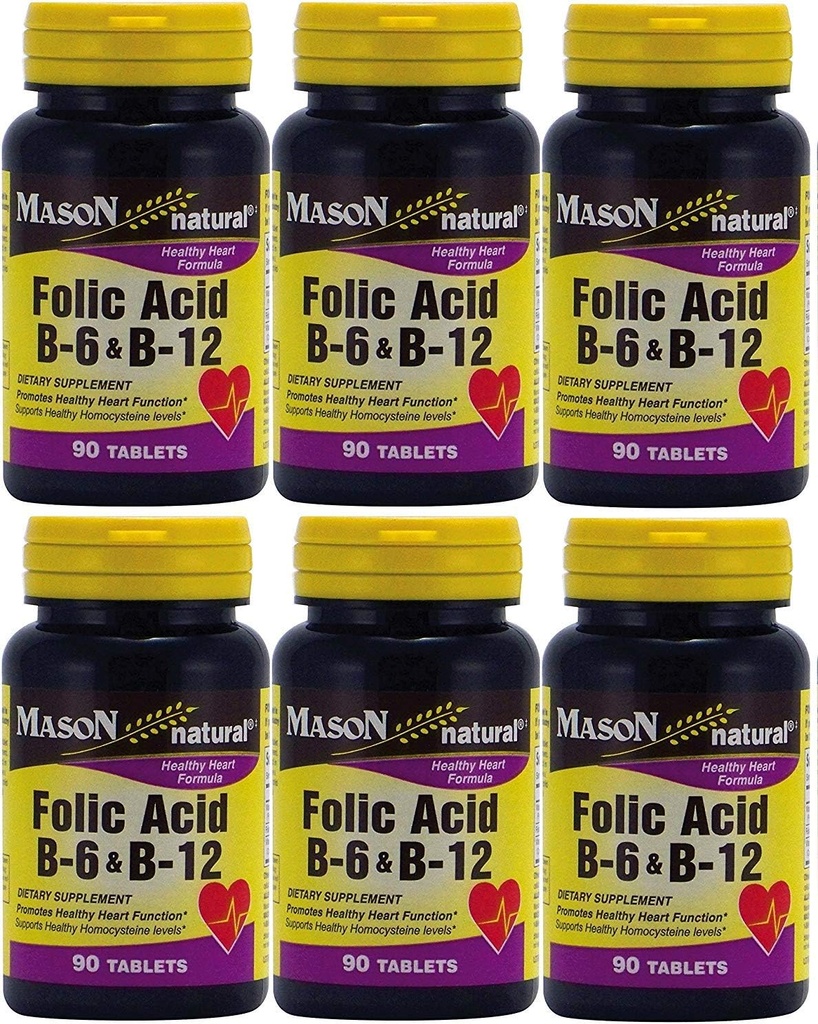 Mason Vitaminlər Folic Acid B-6 & B12 Dəstək Sağlamlıq Formula 90 Tablet 6 Toplam 540 Tablet