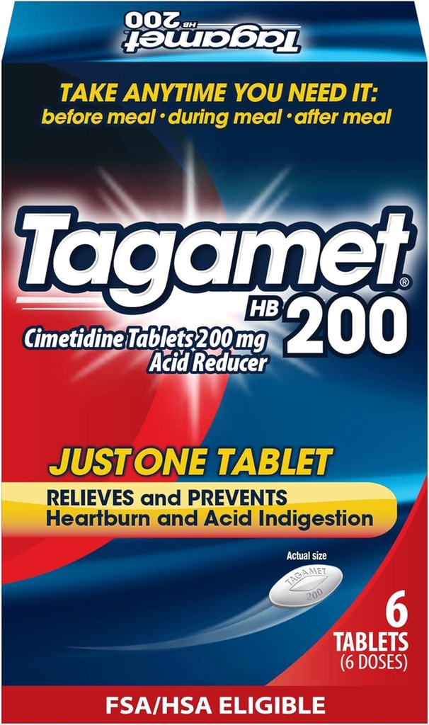 Tagamet HB 200 mg Cimetidine Acid Reducer and Heartburn Relief, Relieves and Prevents Indigestion, 6 Count