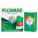 Flonase Allergy Relief Nasal Spray, 24-Hour Non-Drowsy Multi-Symptom Relief � 144 Sprays (Pack of 2) plus Bonus Pack of Tissues