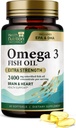 Omega 3 Fish Oil 2400 mg - Triple Strength Omega-3 Supplements - Natural Brain Heart Health & Immune Support - Fatty Acids with EPA & DHA - Wild Caught Purified Fish Oil Supplement - 60 Softgels