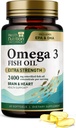Omega 3 Fish Oil Supplements - 2400mg Fish Oil Per Serving - Triple Strength Omega-3 with EPA & DHA Fatty Acids - Natural Heart, Brain & Immune Support - Wild Caught, Bottled in USA - 60 Softgels