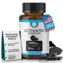 Activated Charcoal Capsules 1200 mg – Organic Activated Charcoal Pills Derived from Coconut Shells for Stomach & Digestive Support – Natural Detox & Bloating – Made in USA – 60 Capsules