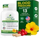 Nutravive Blood Pressure Supplement - Natural Heart & Circulation Support with Hawthorn, Garlic, Olive Leaf, Hibiscus & B12 - USA Made, GMP Facility - 90 Kapsułek