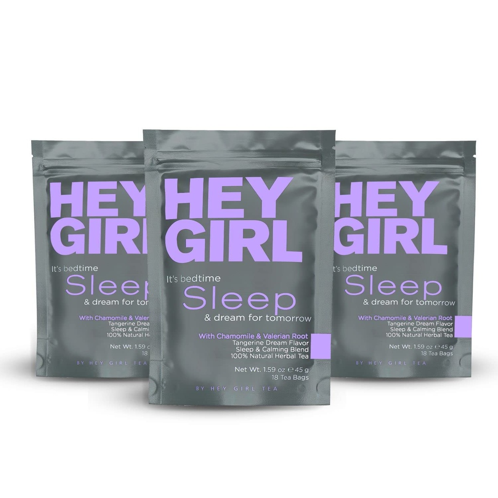 Hey Girl Sleep Tea - Natural Herbal Bedtime Tea Bags with Chamomile, Passion Flower, Valerian Root, Lemon Balm - Calming, Relaxing Dewasa Teh Waktu Tidur - Relaxation Gifts for Women 3 - Pack