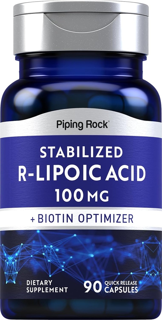 Пілінг Rock Стабілізований R-Lipoic Acid 100mg 90 Capsules з Biotin Optimizers не-GMO, Gluten Безкоштовна добавка