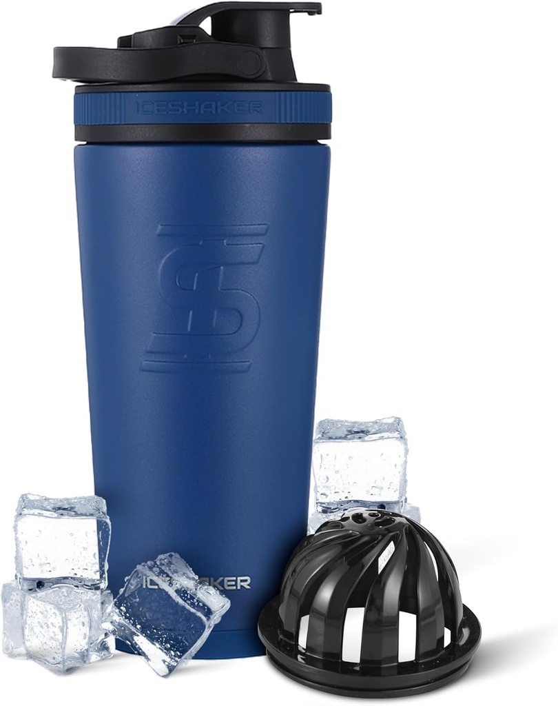 Buz Shaker, paslanmaz çelik Shaker Şişe | 26oz, Donanma | 30+ Saatler için Soğuk Savaş | Twist-on Agitator | Odor-Free Şişe Protein Shakes, Water, Smoothies, Cocktails, Cocktails