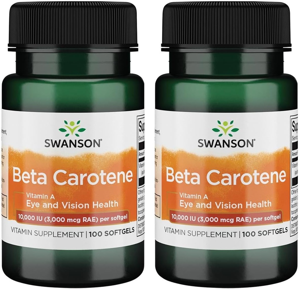Swanson Beta-Carotene (Vitamin A) Eye Immunal Health Antioxidant Hỗ trợ 10.000 lu (2000 mcg) 100 Sgels (2 Pack)
