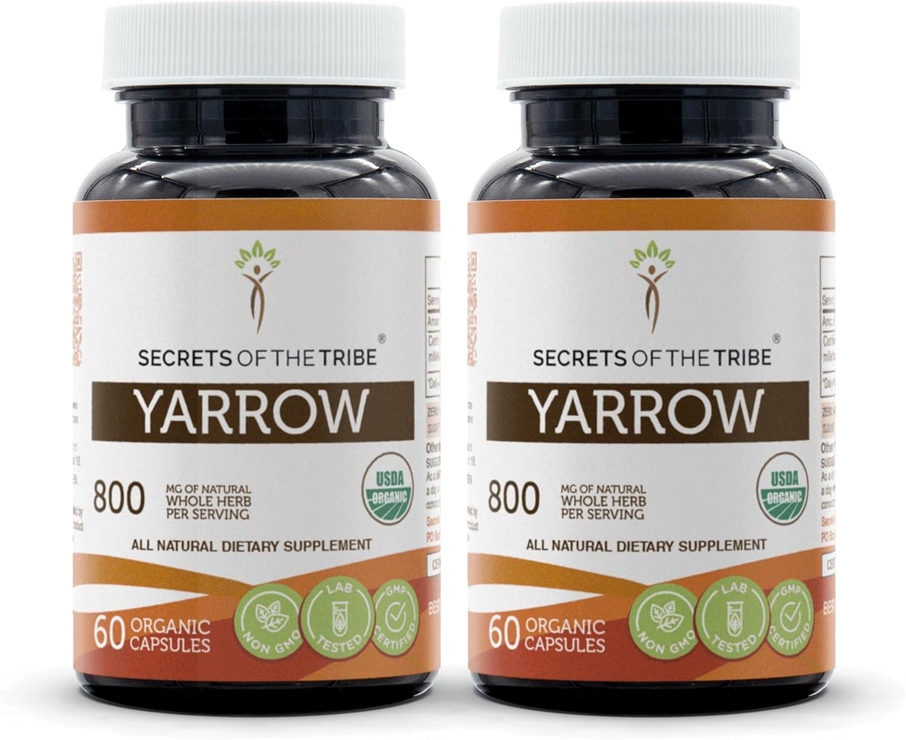 Yarrow 2x60 Capsules, tạo ra với rau bipsules và USDA Bicellay Achillom Suthes Cơ thể/Stres cứu trợ (2x60 casules)