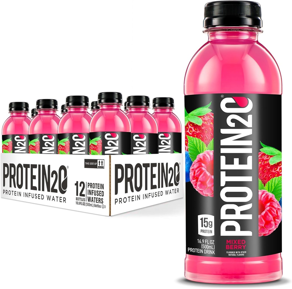 Protein2o 15g Whey Protein Isolate Infused Water Plus Electrolytes, Sugar Free Sports Drink, redo att dricka, Gluten Free, Laktosfri, Mixed Berry, 16,9 fl oz Bottle (12 greve)