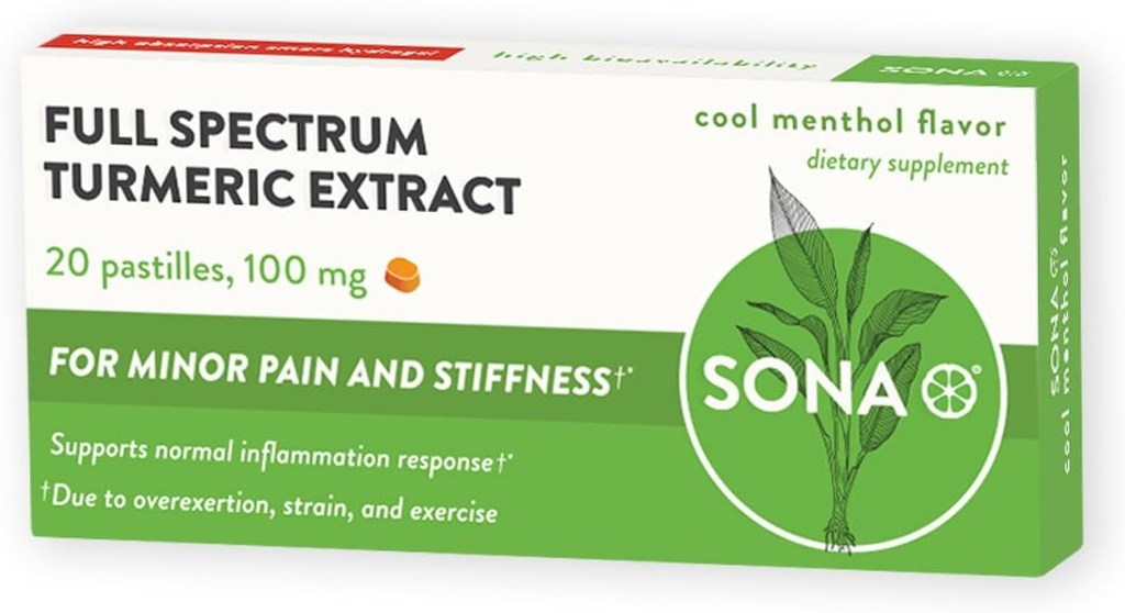 SONA Turmeric Pastilles, Dissolves in mouth, 600% curcumin xurgapen handiagoa kapsulak aldean