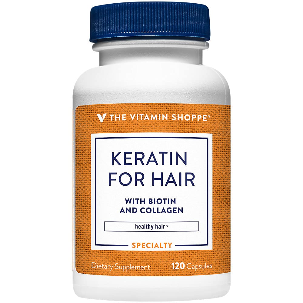The Vitamin Shoppe Keratin for Hair with Biotin Collagen - Strong Healthy Hair | Hair Luster & Shine | 120 Capsules | Beauty