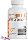 Vitamina B12 2500mcg Shot Of Energy Fast Dissolve Chewable Tablets - Quick Release Cherry Flavored Sublingual B12 Vitamin - Supports Nervous System, Healthy Brain Function Energy Production – 90 Count