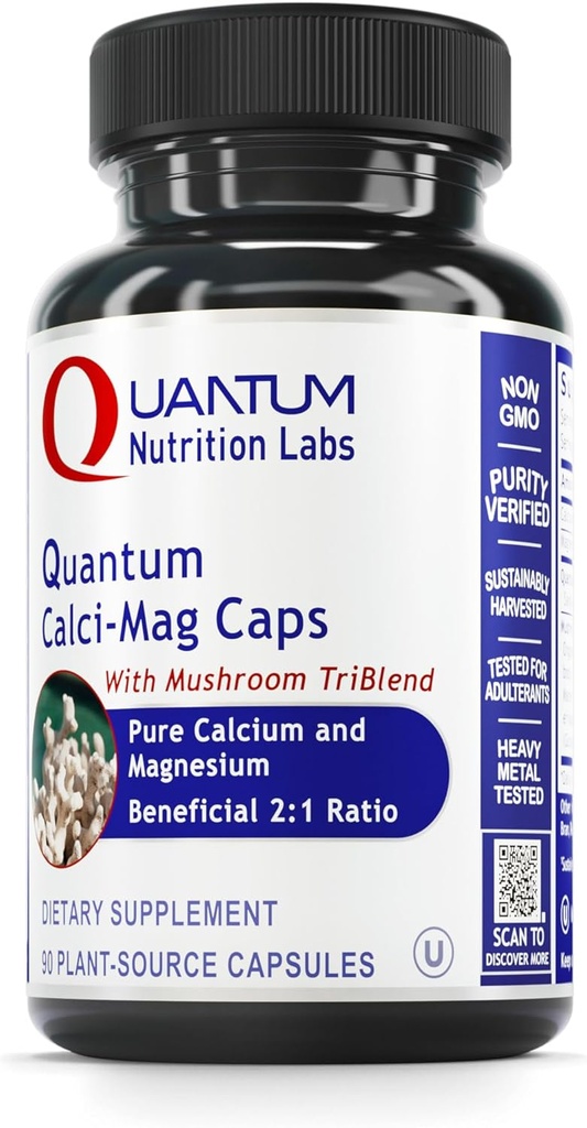 Quantum Nutrition Labs Calci-Mag Cap - 칼슘 마그네슘 보충, 칼슘 보충, Reishi & Lions Mane와 순수한 마그네슘 및 버섯 복합체 - 300 채식 캡슐