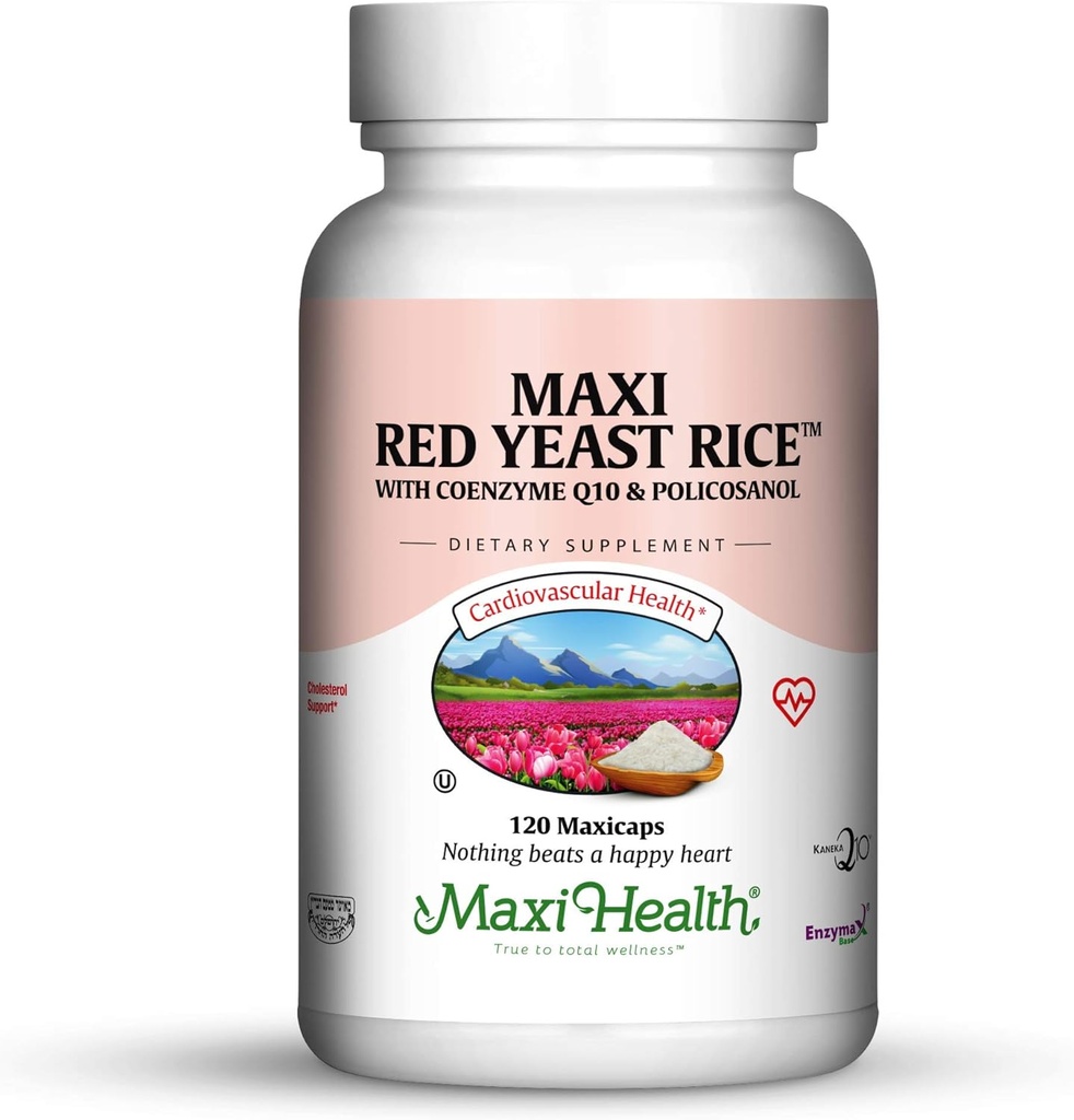Maxi Health Kosher Maxi Red Yeast Rice Coenzyme Q10 & Policosanol (ei maustettu 120 Count (Pack of 1))