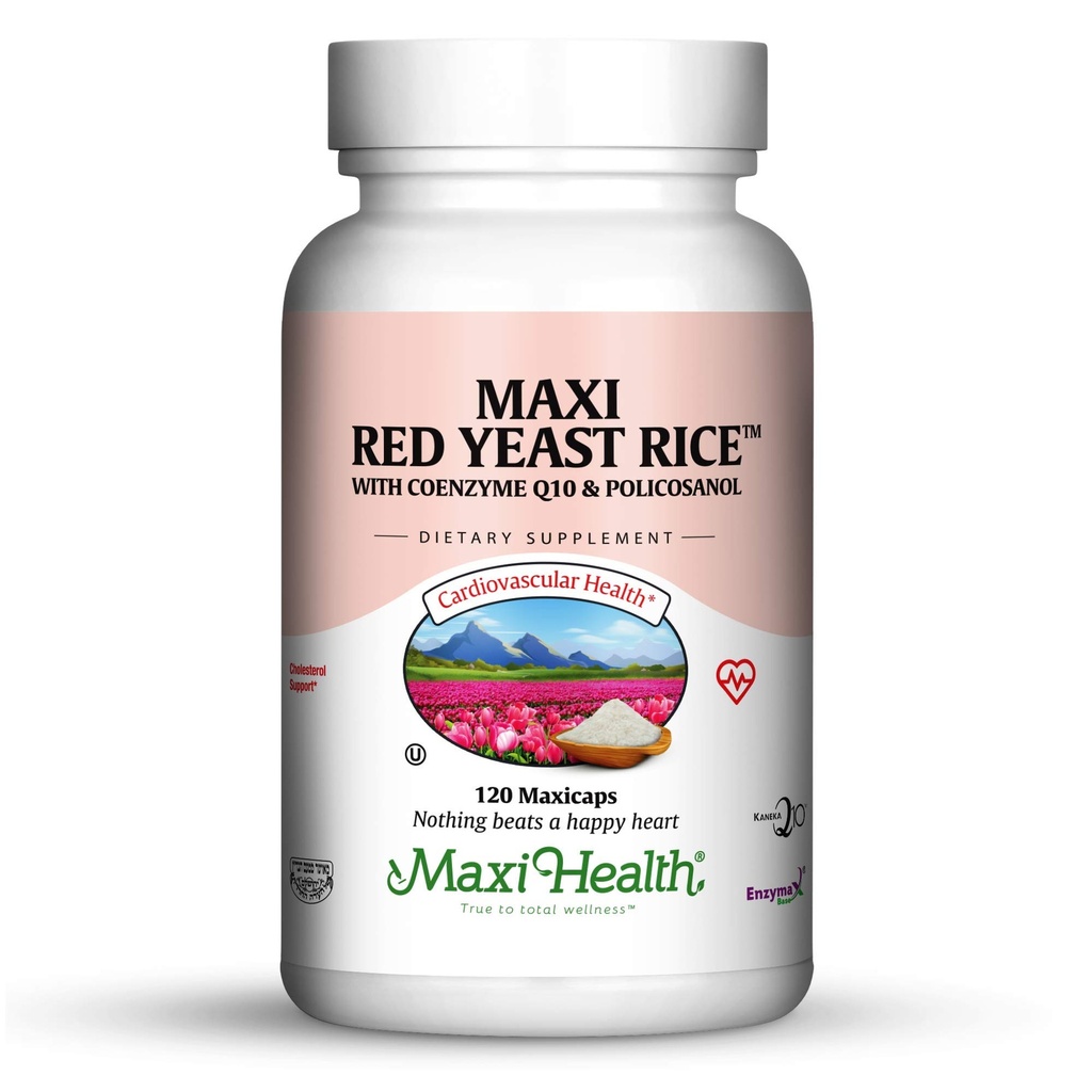 Maxi Health Red Yeast Rice 600 mg – Red Yeast Rice with CoQ10 and Policosanol for Daily Support for Heart Wellness – Vegan, Kosher (120 Count (Pack of 1))
