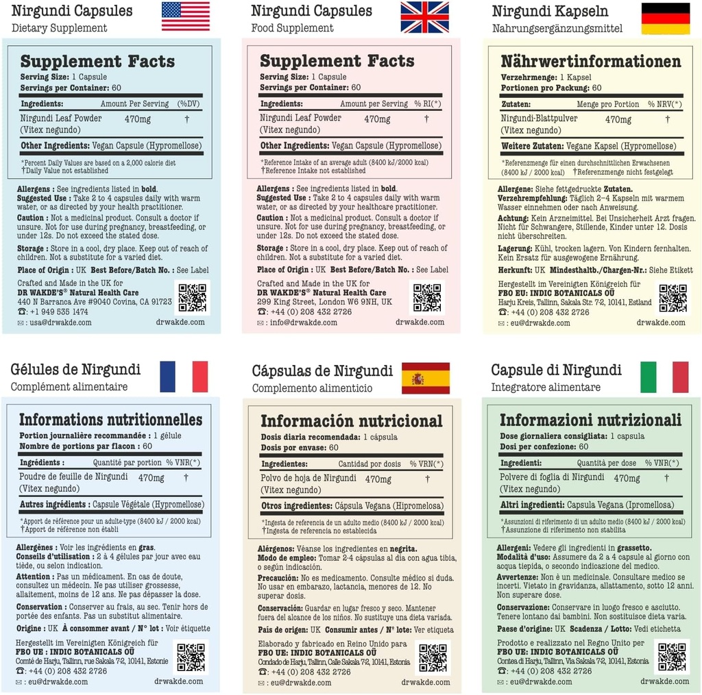 DR WAKDE'S Nirgundi Капсули (Vitex negundo, 60 Veg Caps, Plant-Based Supplement, Ayurvedic Herb, All Natural, Vegan)