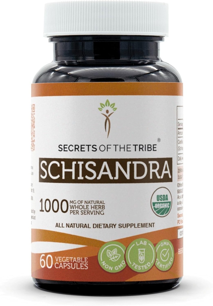Secrets of the Tribe Schisandra USDA Organic 60 Capsules | Made with Organic Vegetarian Capsules and Organic Schisandra (Schisandra Chinensis) Getrocknete Berry (60 Kapseln)