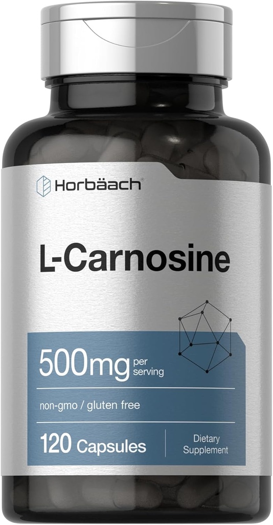 Horbäach L-Carnosine 500mg  год. 120 Капсуловане на капсулата Безплатни хапчета за прах без GMO & Gluten