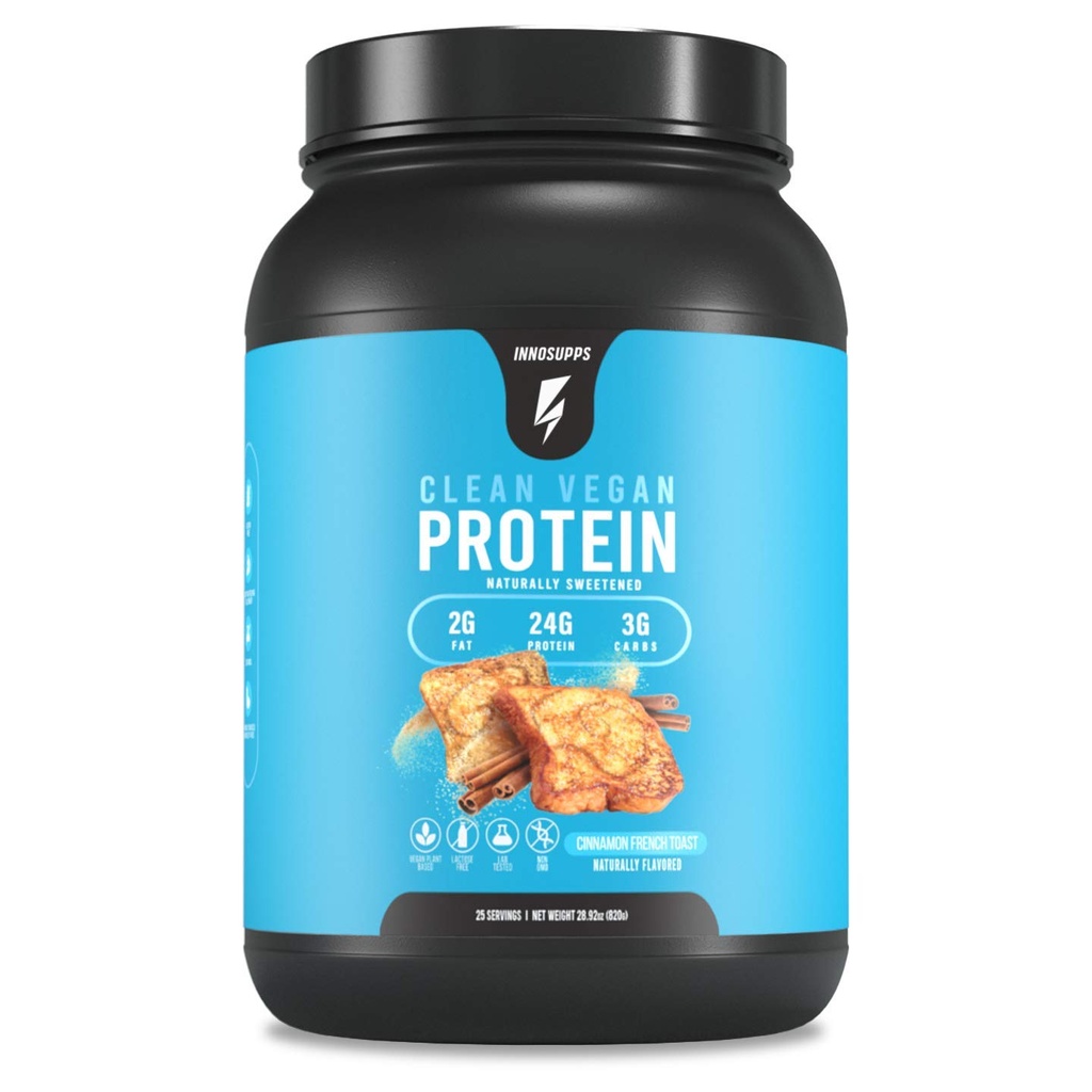 InnoSupps Clean Vegan Protein - Plant Based, Vegan, Natural, No Artificial Sweeteners, No Gluten, No Dairy. Lactose Free, Low Carbs, Low Fat, No Sugar Added, Soy Free, Non-GMO (Cinnamon French Toast)