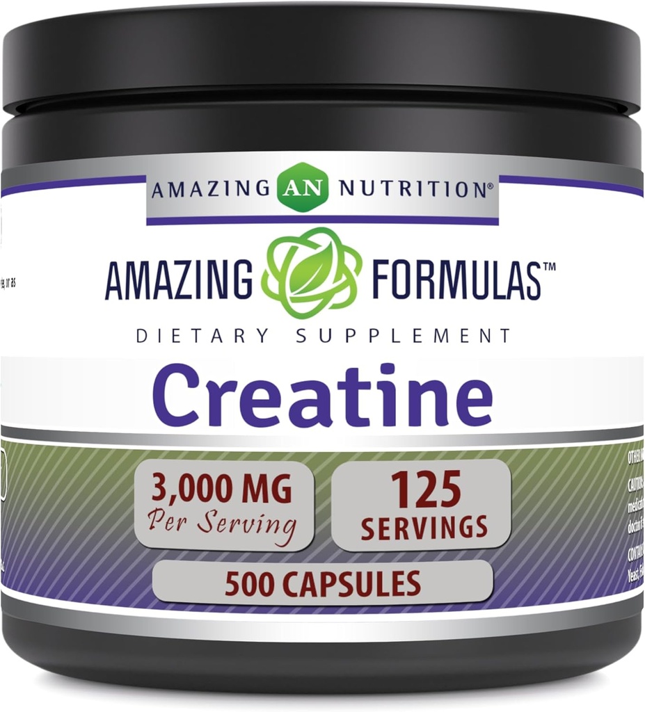 Fórmulas incribles Creatine 3000 Mg Amino Acid Supplement | Capsules | Non-GMO | Gluten-Free | Made in USA (1 Pack | 500 Count)