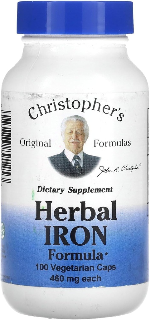 Christopher's Original Formulas Herbal Iron Formula, Natural Iron Support, 450 mq, 100 Vegetarian Capsules