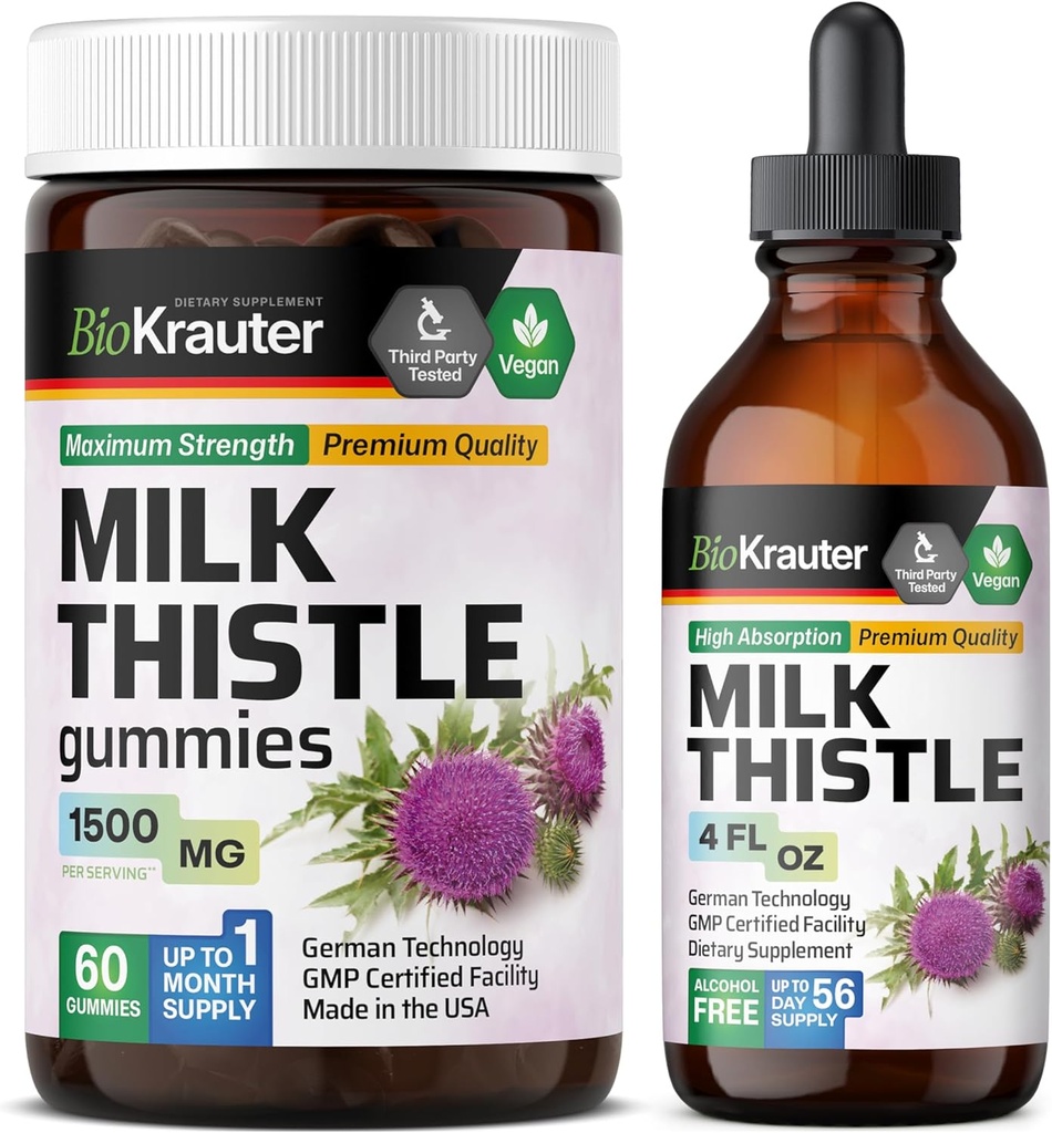 BIO KRAUTER Milk Thistle 60 חניכיים ו- Milk Thistle Tincture 4 Fl. Oz.