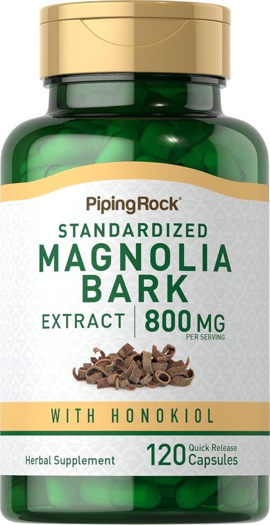 Piping Rock Magnolia Bark va extreure 800mg 120 Capules Standarment Helbalitzat herbal suplementari amb Honokiol Non-GO, Free Guten